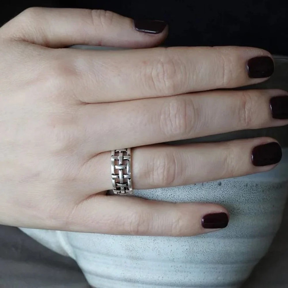 🌸VINTAGE NET ANTIQUE SILVER RESIZABLE HIPHOP PUNK RINGS FOR WOMAN & MAN, K488 - Picture 2 of 7